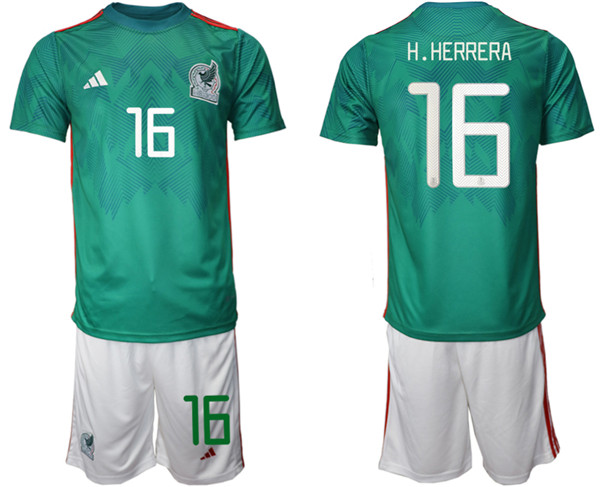 Men's Mexico #22 H.Herrera Green Home Soccer 2022 FIFA World Cup Jerseys Suit