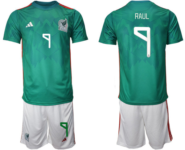 Men's Mexico #9 Raul Green Home Soccer Jersey Suit 2022 FIFA World Cup Jerseys