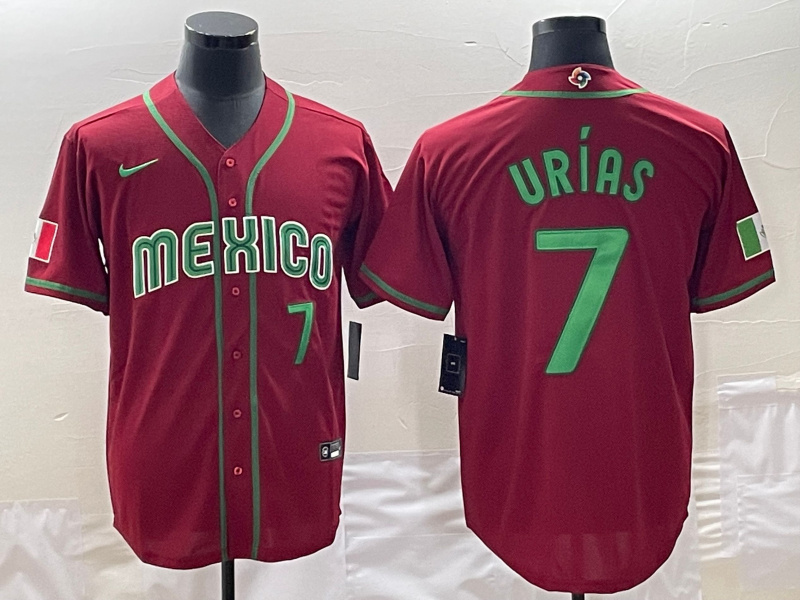 Men's Mexico Baseball #7 Julio Urías 2023 Red World Baseball Classic Stitched JerseyS