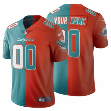 Men's Miami Dolphins #00 Custom Split Two Tone Jersey - Aqua Orange