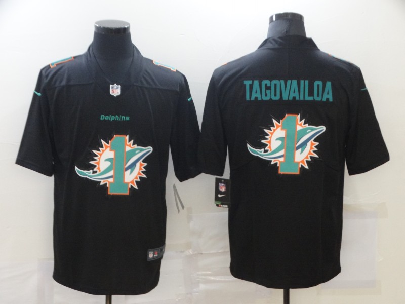 Men's Miami Dolphins #1 Tua Tagovailoa Black 2020 Shadow Logo Vapor Untouchable Stitched NFL Nike Limited Jersey