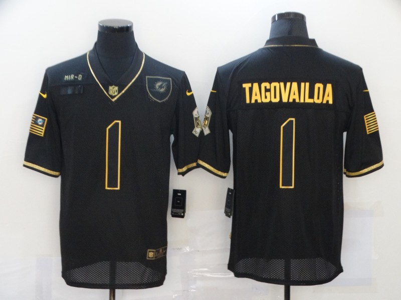 Men's Miami Dolphins #1 Tua Tagovailoa Black Gold 2020 Salute To Service Stitched NFL Nike Limited Jersey