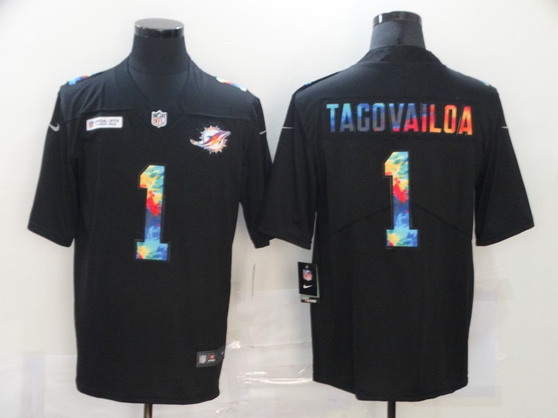 Men's Miami Dolphins #1 Tua Tagovailoa Multi-Color Black 2020 NFL Crucial Catch Vapor Untouchable Nike Limited Jersey