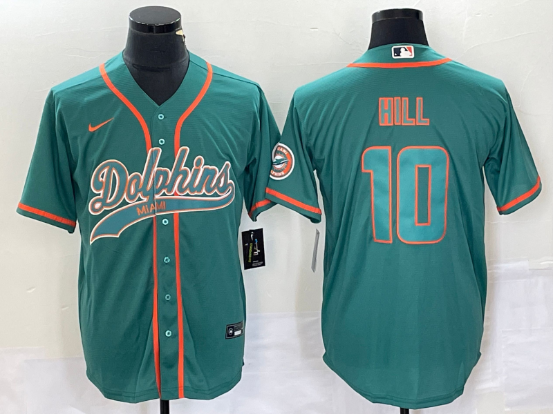 Men's Miami Dolphins #10 Tyreek Hill Aqua Cool Base Stitched Baseball Jersey