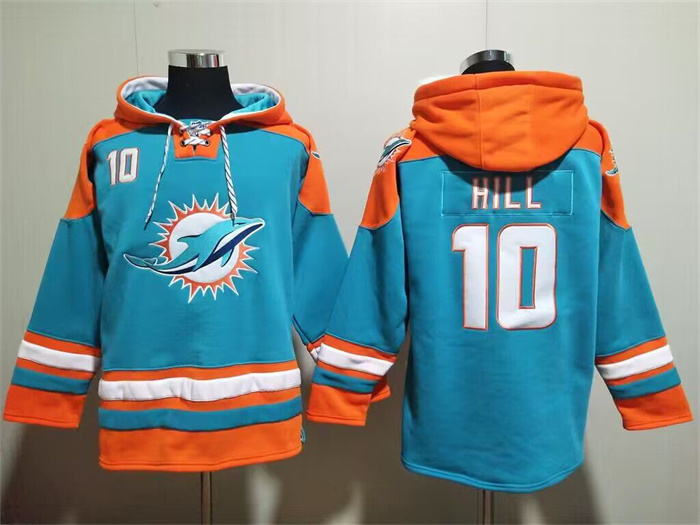 Men's Miami Dolphins #10 Tyreek Hill Aqua Lace-Up Pullover Hoodie