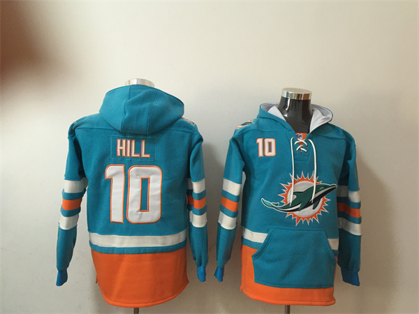 Men's Miami Dolphins #10 Tyreek Hill Aqua Lace-Up Pullover Pockets Hoodie