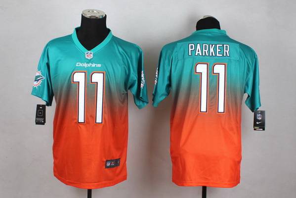 Men's Miami Dolphins #11 DeVante Parker Nike Aqua GreenOrange Fadeaway Elite Jersey