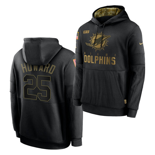 Men's Miami Dolphins #25 Xavien Howard 2020 Salute To Service Black Sideline Performance Pullover Hoodie