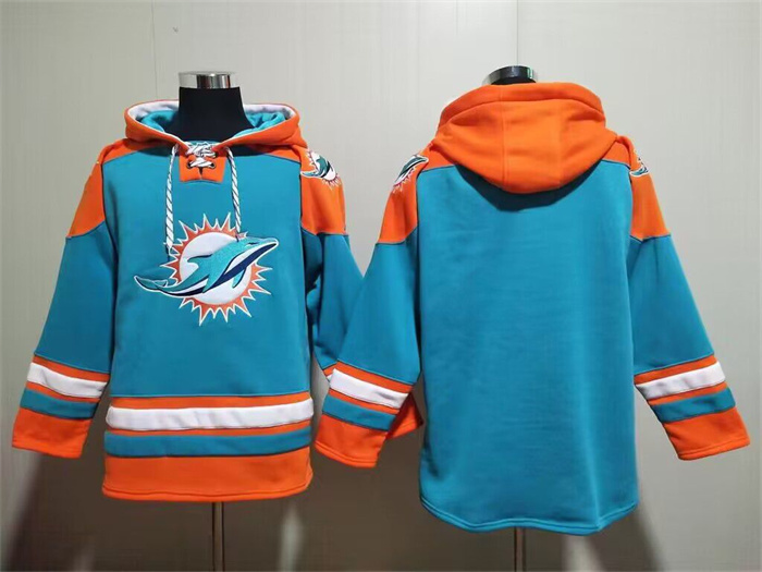 Men's Miami Dolphins Blank Aqua Lace-Up Pullover Hoodie