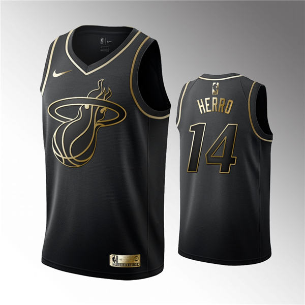 Men's Miami Heat #14 Tyler Herro Black Golden Edition Jersey