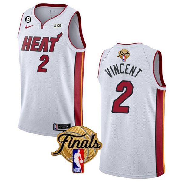 Men's Miami Heat #2 Gabe Vincent White 2023 Finals Association Edition With NO.6 Patch Stitched Basketball Jersey