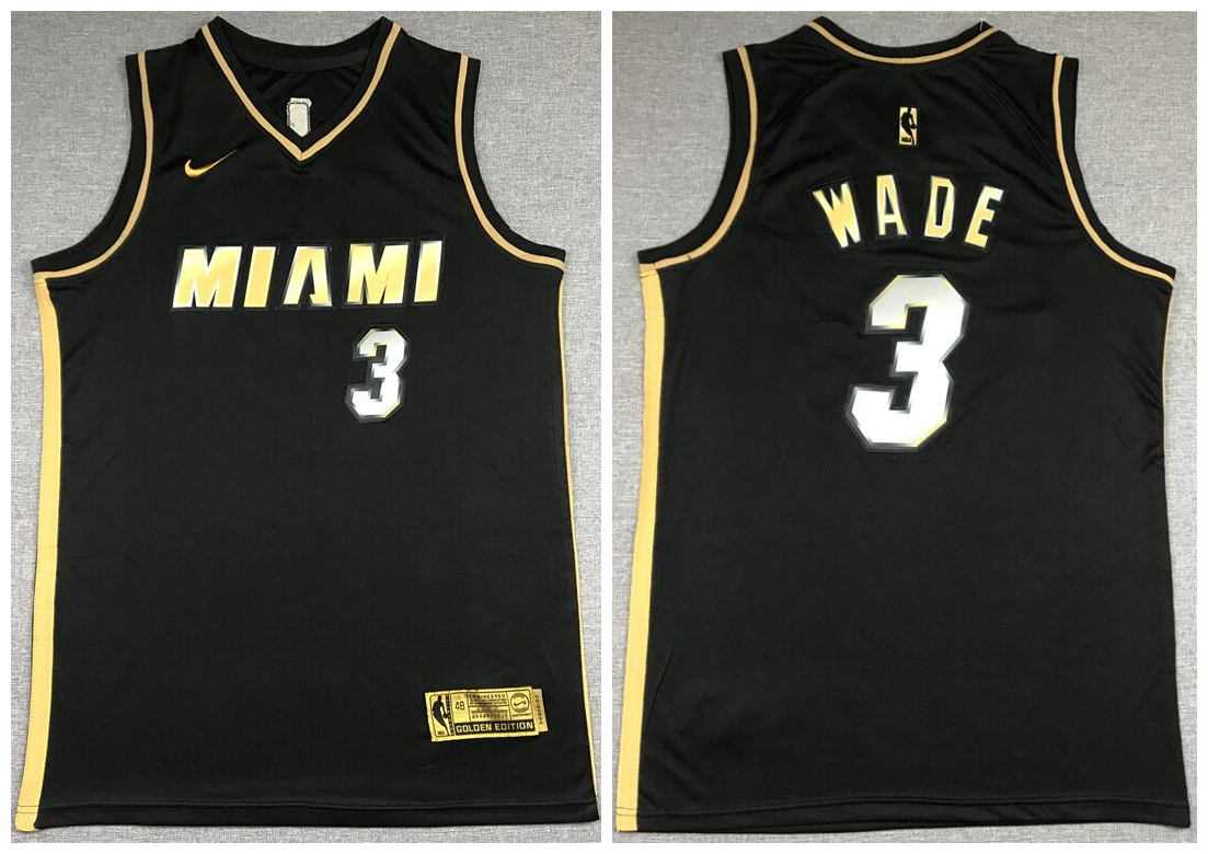 Men's Miami Heat #3 Dwyane Wade NEW 2020 Black Golden Edition Nike Swingman Jersey