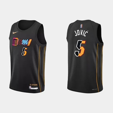 Men's Miami Heat #5 Nikola Jovic 2022 Black City Edition 75th Anniversary Stitched Basketball Jersey