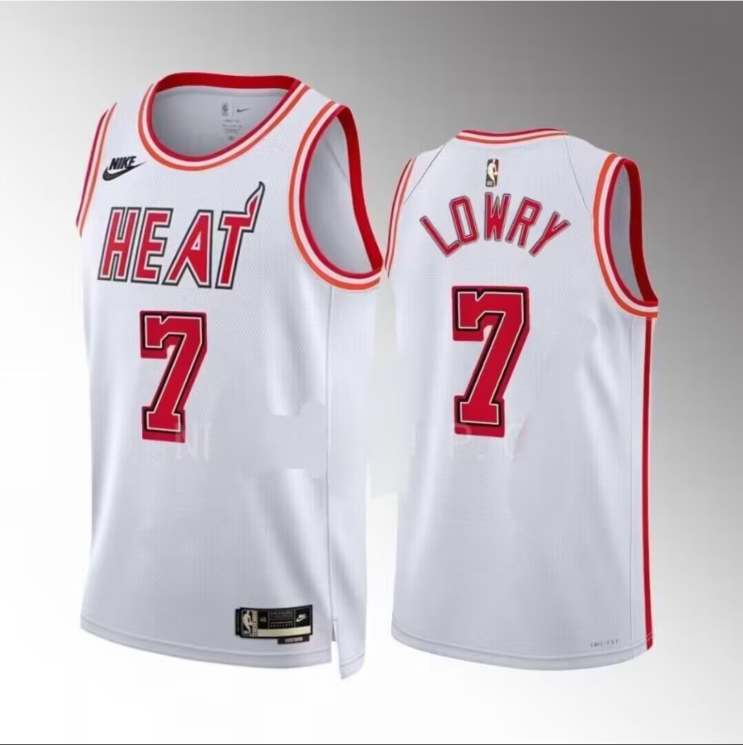 Men's Miami Heat #7 Kyle Lowry White Classic Edition Stitched Basketball Jersey