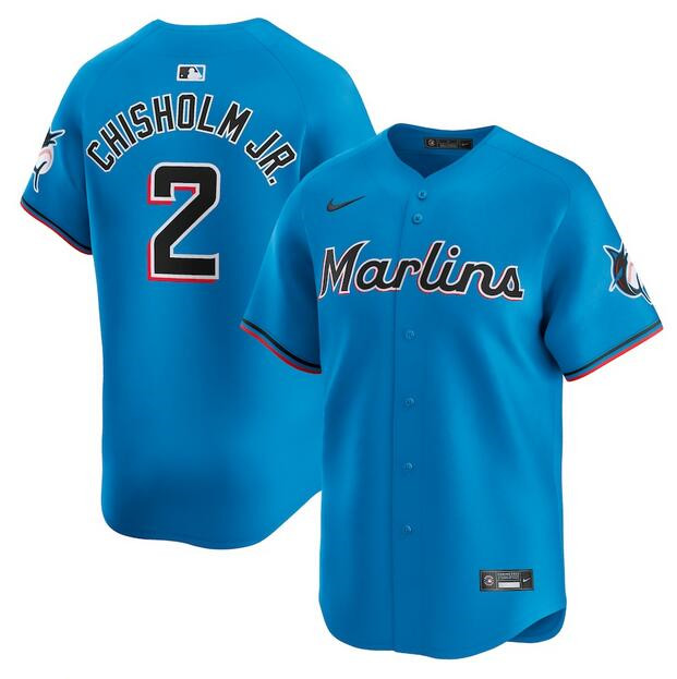 Men's Miami Marlins #2 Jazz Chisholm Jr. Blue Limited Stitched Baseball Jersey