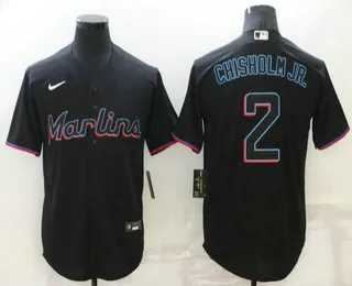 Men's Miami Marlins #2 Jazz Chisholm Jr.Black Stitched MLB Cool Base Nike Jersey
