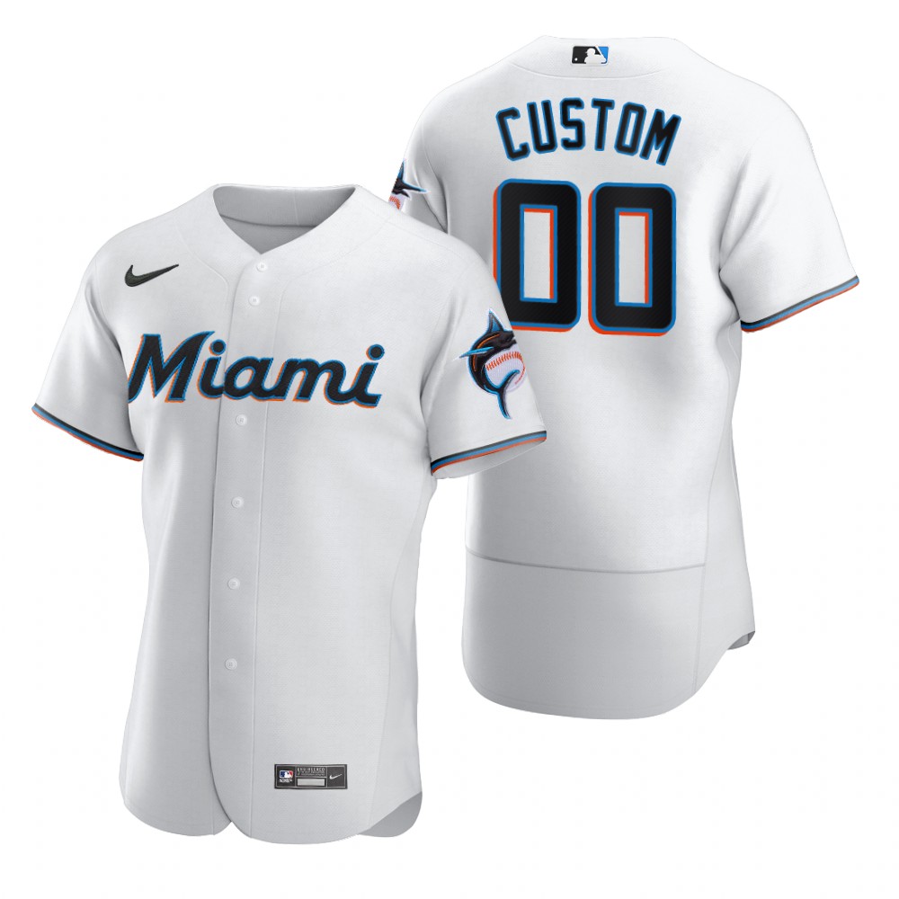 Men's Miami Marlins Custom Nike White 2020 Stitched MLB Flex Base Jersey