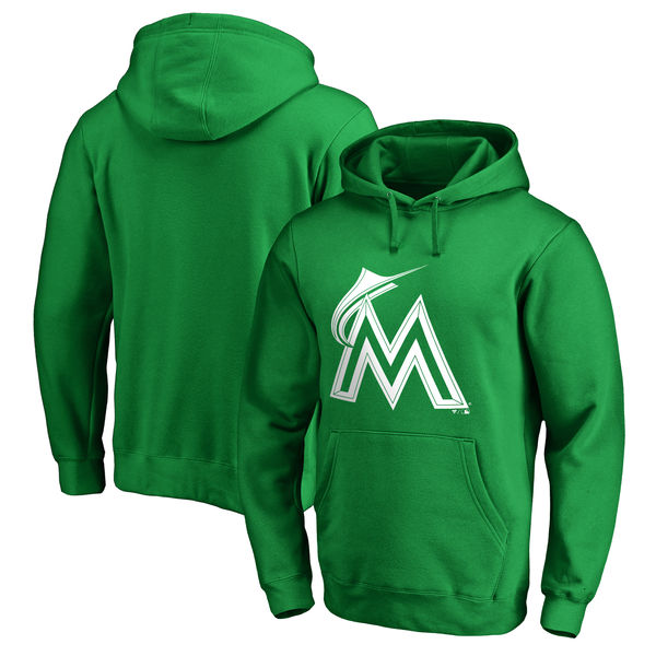 Men's Miami Marlins Fanatics Branded Kelly Green St. Patrick's Day White Logo Pullover Hoodie