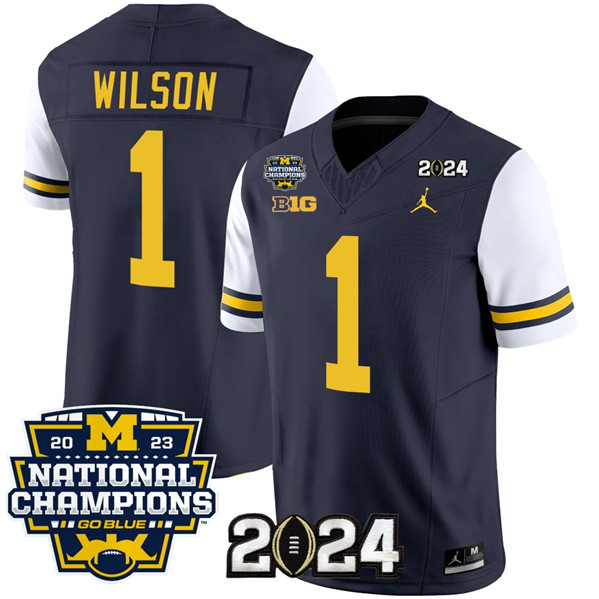 Men's Michigan Wolverines #1 Roman Wilson Navy White 2024 F.U.S.E. With 2023 National Champions Patch Stitched Jersey