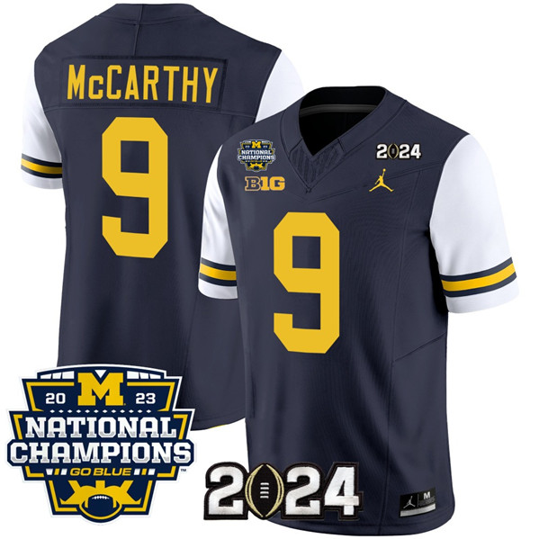 Men's Michigan Wolverines #9 J.J. McCarthy Navy White 2024 F.U.S.E. With 2023 National Champions Patch Stitched Jersey