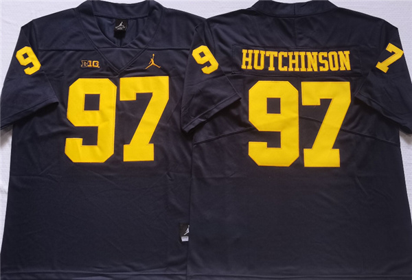 Men's Michigan Wolverines #97 HUTCHINSON Blue Stitched Jersey