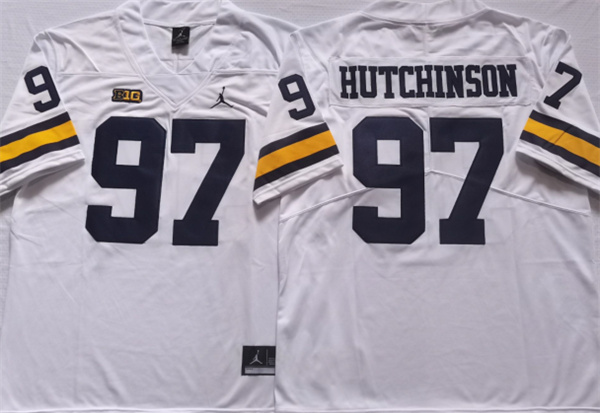 Men's Michigan Wolverines #97 HUTCHINSON White Stitched Jersey