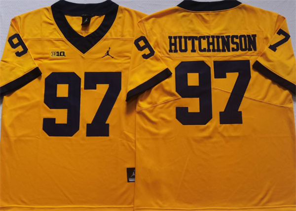 Men's Michigan Wolverines #97 HUTCHINSON Yellow Stitched Jersey