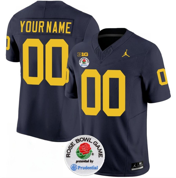 Men's Michigan Wolverines ACTIVE PLAYER Custom 2023 F.U.S.E. Navy Blue Rose Bowl Patch Stitched Jersey