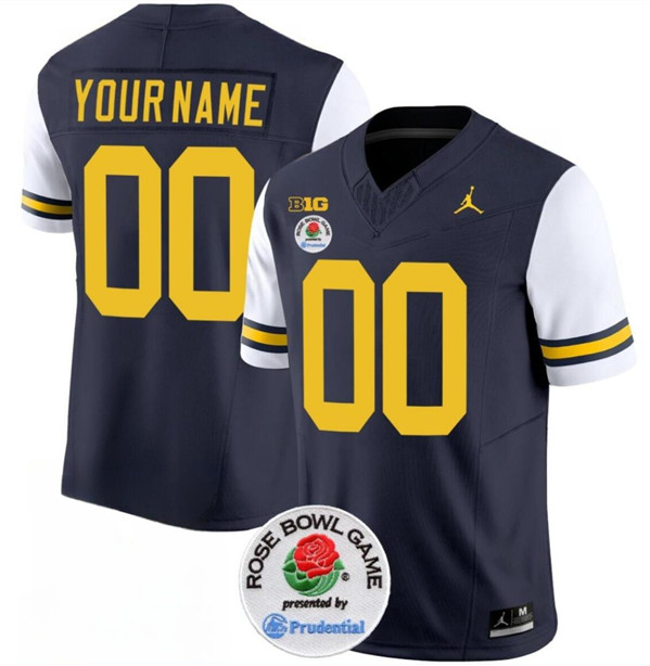 Men's Michigan Wolverines ACTIVE PLAYER Custom 2023 F.U.S.E. Navy White Rose Bowl Patch Stitched Jersey