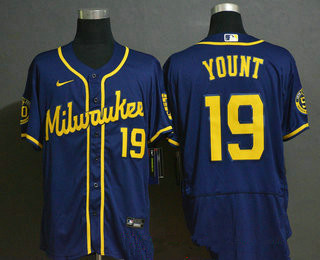 Men's Milwaukee Brewers #19 Robin Yount Navy Blue Stitched MLB Flex Base Nike Jersey