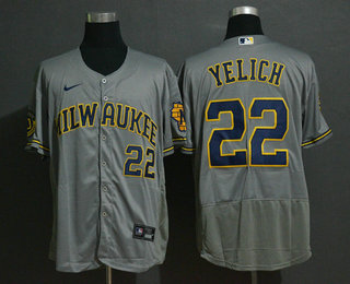 Men's Milwaukee Brewers #22 Christian Yelich Grey Stitched MLB Flex Base Nike Jersey