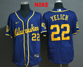 Men's Milwaukee Brewers #22 Christian Yelich Light Blue Stitched MLB Flex Base Nike Jersey