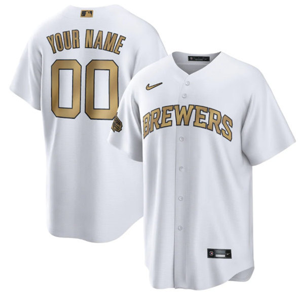 Men's Milwaukee Brewers Active Player Custom White 2022 All-Star Cool Base Stitched Baseball Jersey