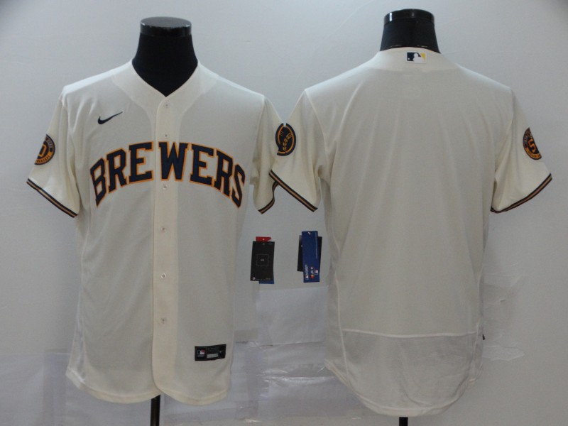 Men's Milwaukee Brewers Blank Cream Stitched MLB Flex Base Nike Jersey