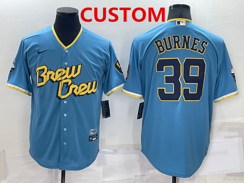 Men's Milwaukee Brewers Custom Blue 2022 City Connect Cool Base Stitched Jersey