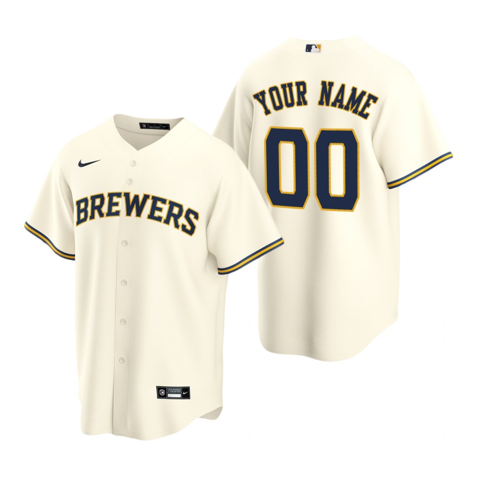 Men's Milwaukee Brewers Custom Nike Cream Stitched MLB Cool Base Home Jersey