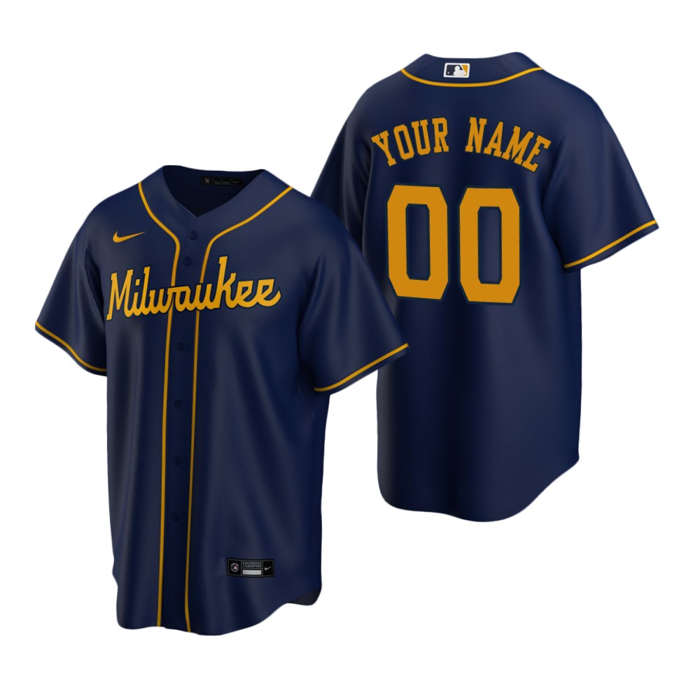Men's Milwaukee Brewers Custom Nike Navy Stitched MLB Cool Base Jersey