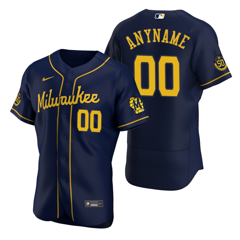 Men's Milwaukee Brewers Custom Nike Navy Stitched MLB Flex Base Jersey