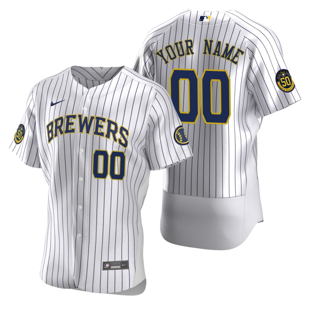 Men's Milwaukee Brewers Custom Nike White Stitched MLB Flex Base 2020 Home Jersey