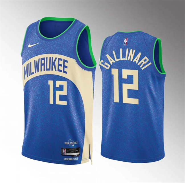 Men's Milwaukee Bucks #12 Danilo Gallinari 2023-24 Blue City Edition Stitched Basketball Jersey