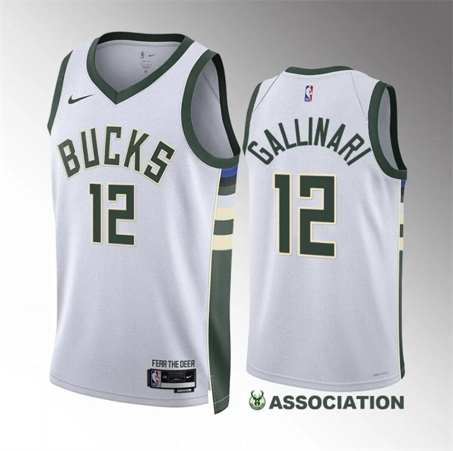 Men's Milwaukee Bucks #12 Danilo Gallinari White Association Edition Stitched Basketball Jersey