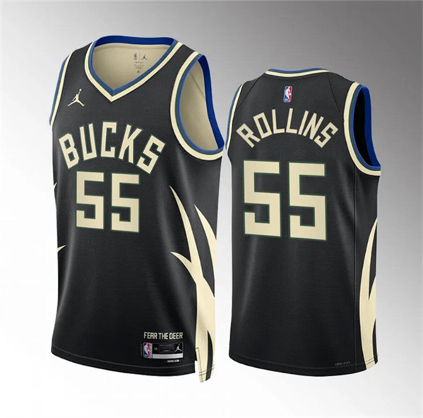 Men's Milwaukee Bucks #55 Ryan Rollins Black Statement Edition Stitched Basketball Jersey