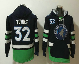 Men's Minnesota Timberwolves #32 Karl-Anthony Towns NEW Black Pocket Stitched NBA Pullover Hoodie