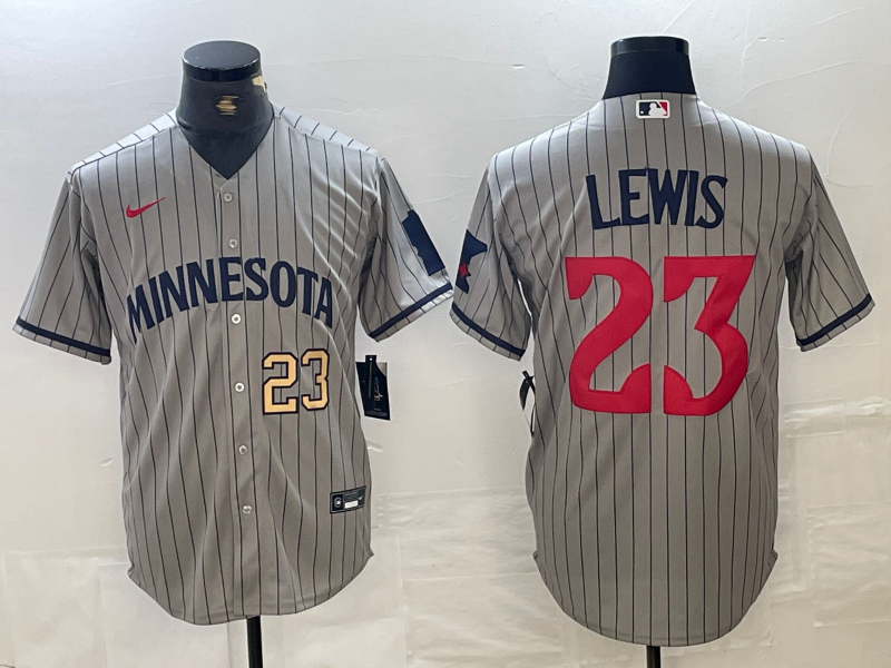 Men's Minnesota Twins #23 Royce Lewis Number 2023 Grey Home Team Cool Base Stitched Jersey