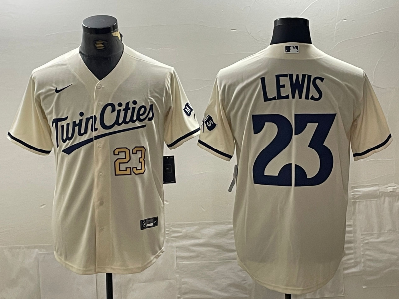Men's Minnesota Twins #23 Royce Lewis Number Cream Cool Base Stitched Baseball Jerseys