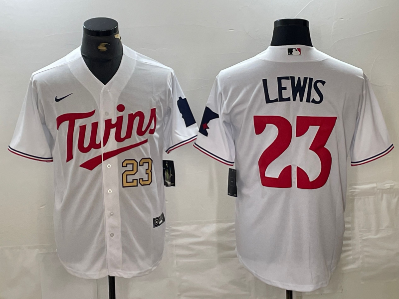 Men's Minnesota Twins #23 Royce Lewis Number White Stitched MLB Cool Base Nike Jerseys