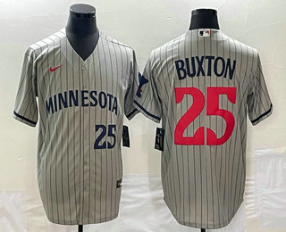 Men's Minnesota Twins #25 Byron Buxton Number 2023 Grey Home Team Cool Base Stitched Jersey