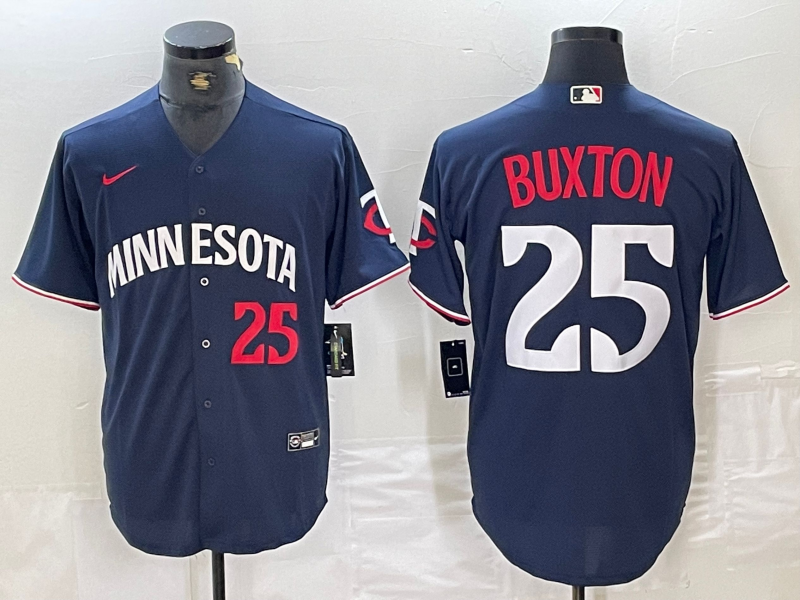 Men's Minnesota Twins #25 Byron Buxton Number 2023 Navy Blue Cool Base Stitched Jersey1
