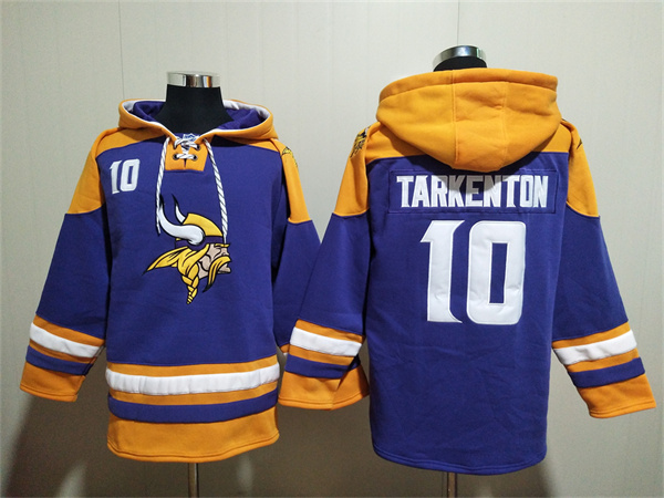 Men's Minnesota Vikings #10 Fran Tarkenton Purple Yellow Ageless Must-Have Lace-Up Pullover Hoodie