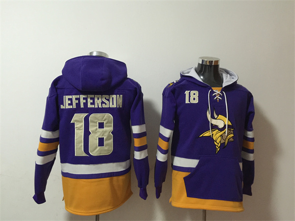 Men's Minnesota Vikings #18 Justin Jefferson Purple Ageless Must-Have Lace-Up Pullover Hoodie